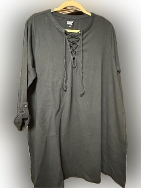 NWOT Lands’ End Women’s Large Black Lace-Up Knit Tunic Top Roll Tab Sleeves